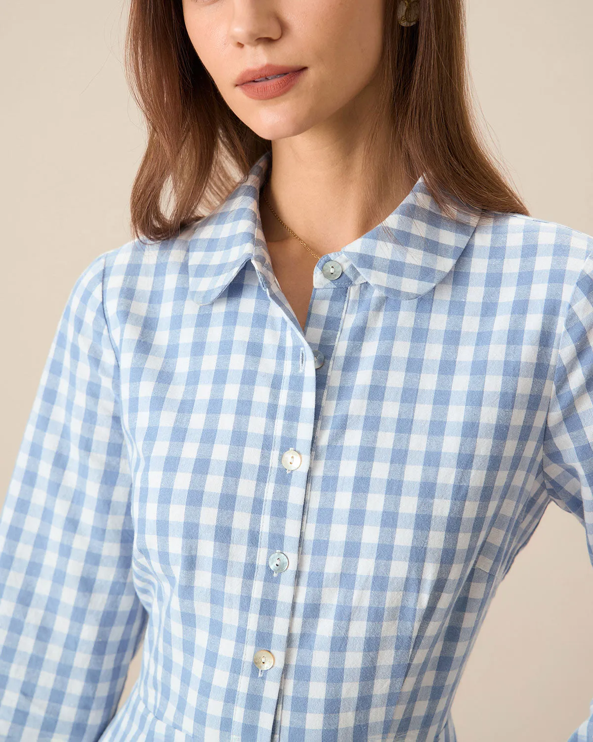 Women's Blue Plaid Long Sleeve Mini Dress