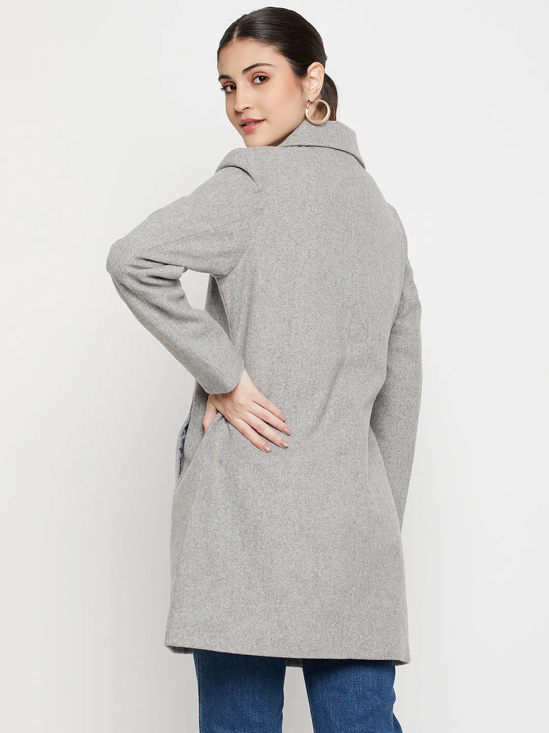 Women's Casual  Grey Single breasted  Notched Lapel Collar Long Coat