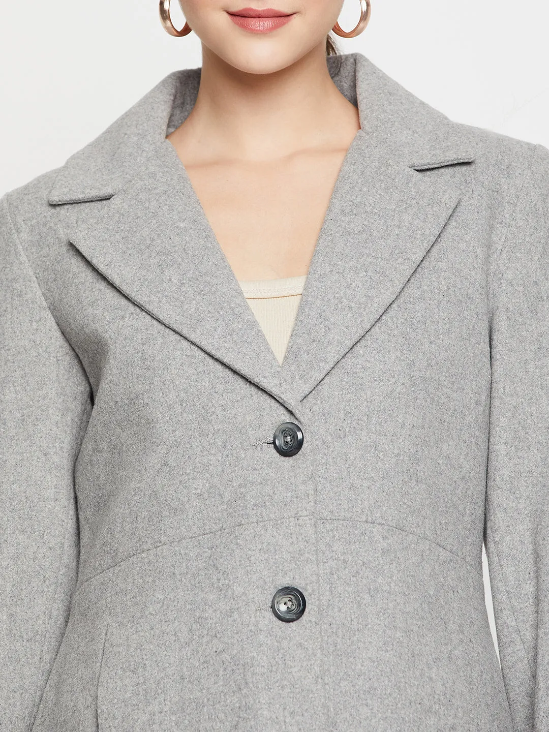 Women's Casual  Grey Single breasted  Notched Lapel Collar Long Coat