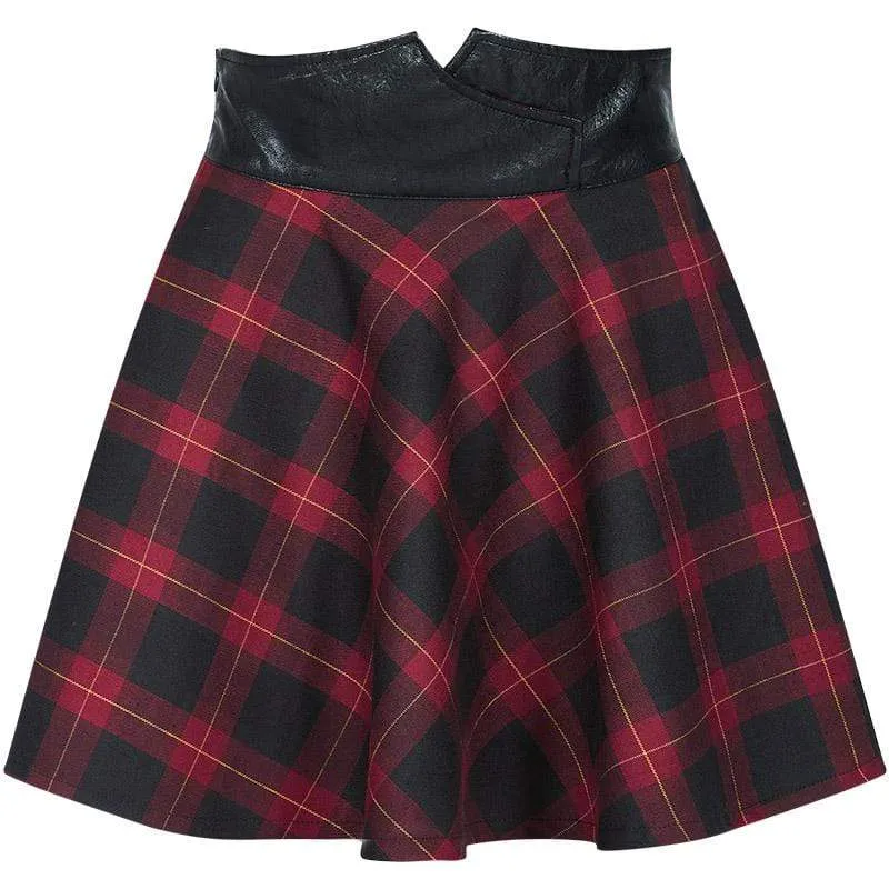 Women's Grunge Contrast Color Plaid A-line Skirts