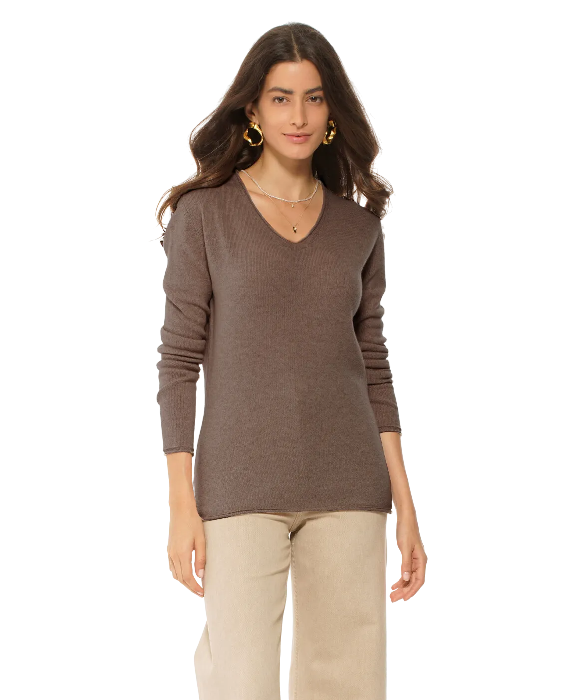 Women's Ultra-Light Cashmere V-Neck Sweater Brown