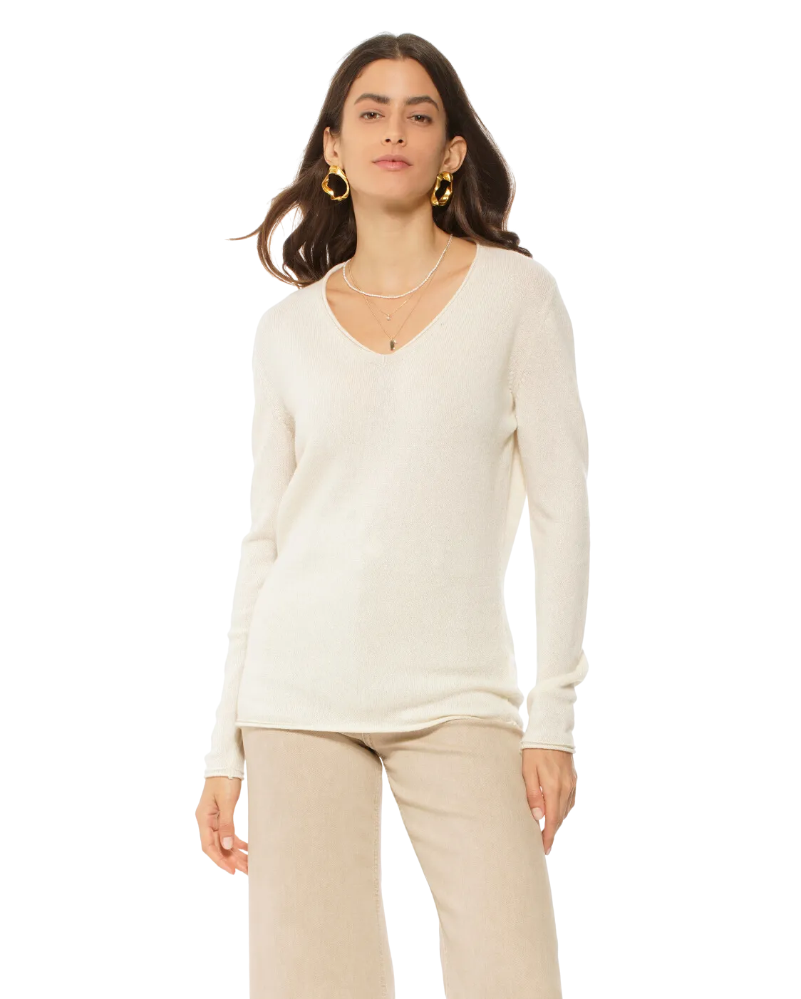 Women's Ultra-Light Cashmere V-Neck Sweater Camel