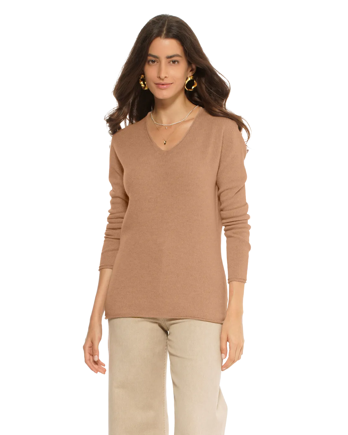 Women's Ultra-Light Cashmere V-Neck Sweater Camel