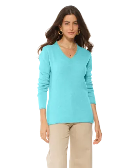 Women's Ultra-Light Cashmere V-Neck Sweater Cyan