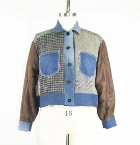 Wool Patchwork Jacket with Used Denim