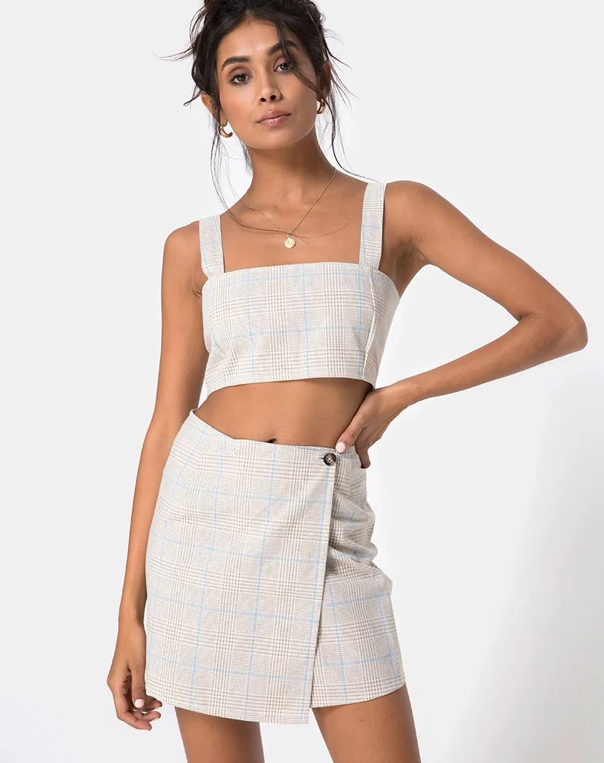 Wrap Over Skirt in Tonal Plaid Almond